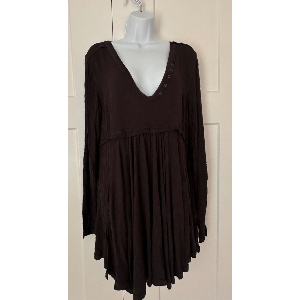 Free People Women's Birdie Henley Long Sleeve Boho Babydoll Tunic Top V-Neck XL
